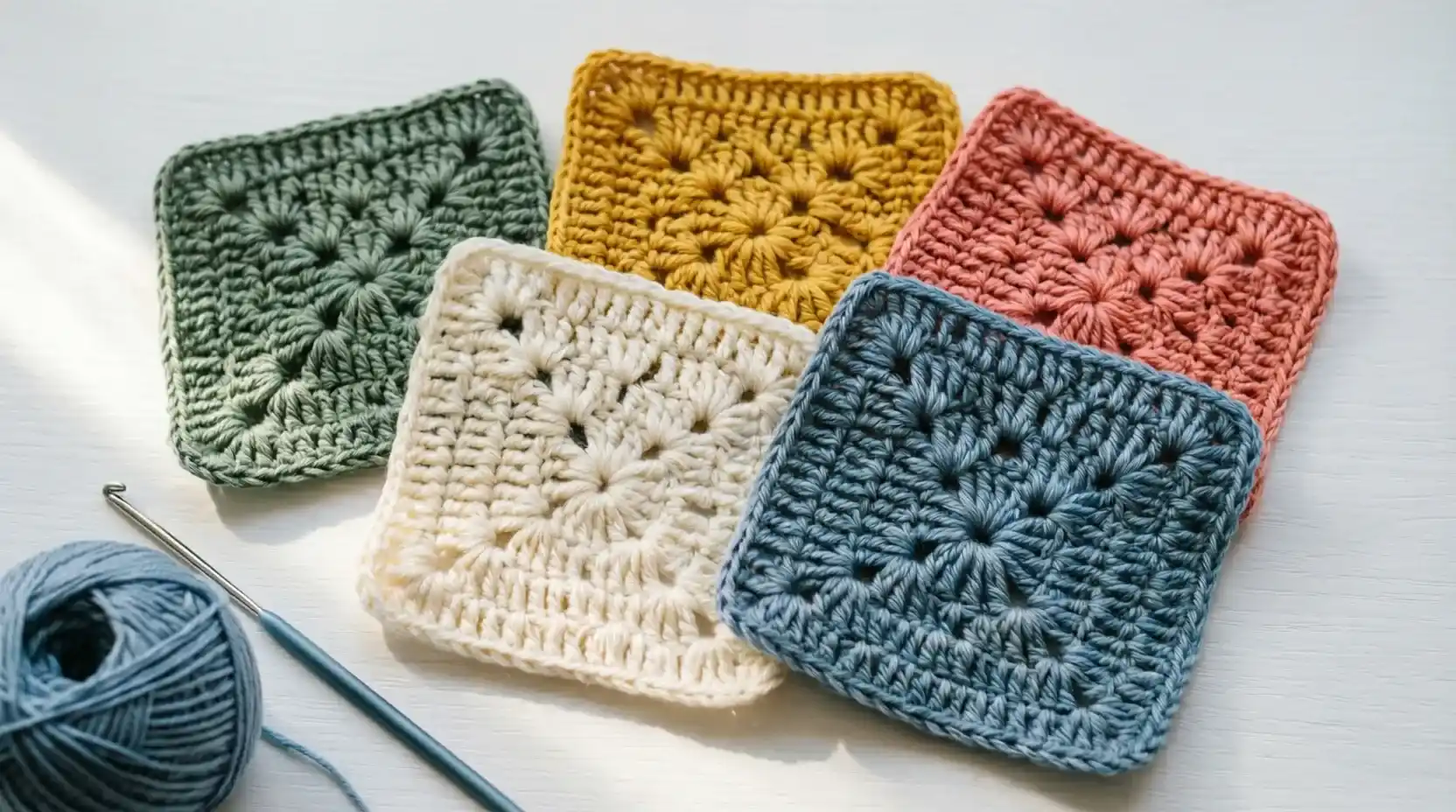 Colorful solid granny square crochet pattern with no gaps and perfect edges